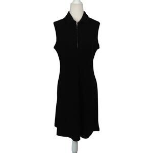 Vintage 90s Ronni Nicole Black Knit Sleeveless Zip Front Mini A-Line Dress M